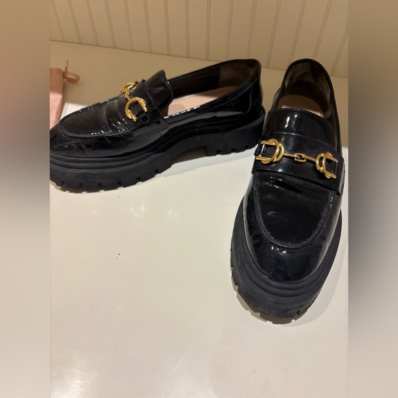 Stuart Weitzman Black Loafers with Gold Accents - Picture 3 of 8